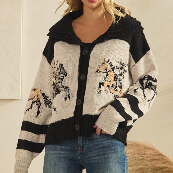 Veveret Cowboy and Horse Western Cardigan Sweater - Picture 5 of 7